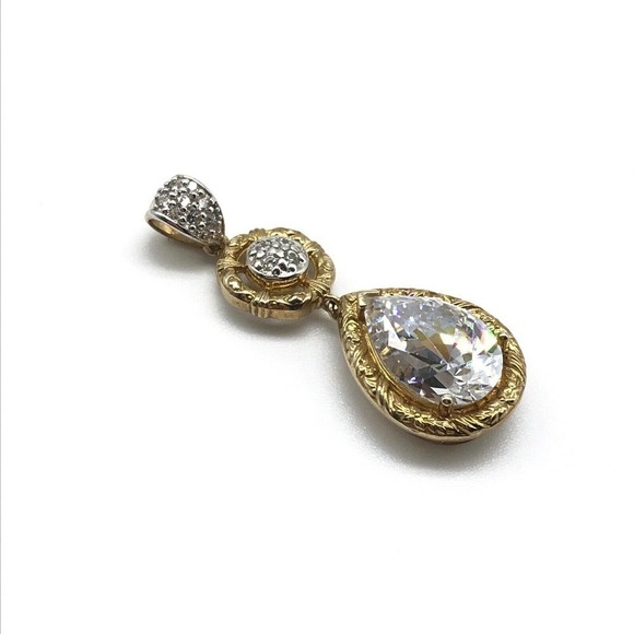 Michael Valitutti NH 925 Sterling Silver Vermeil Sparkly CZ Teardrop Pendant - Picture 2 of 3